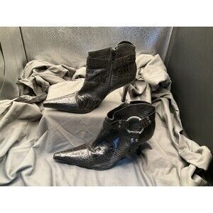 Carlos Santana Pony Black Leather Textured Alligator Print 6.5 M Boots
